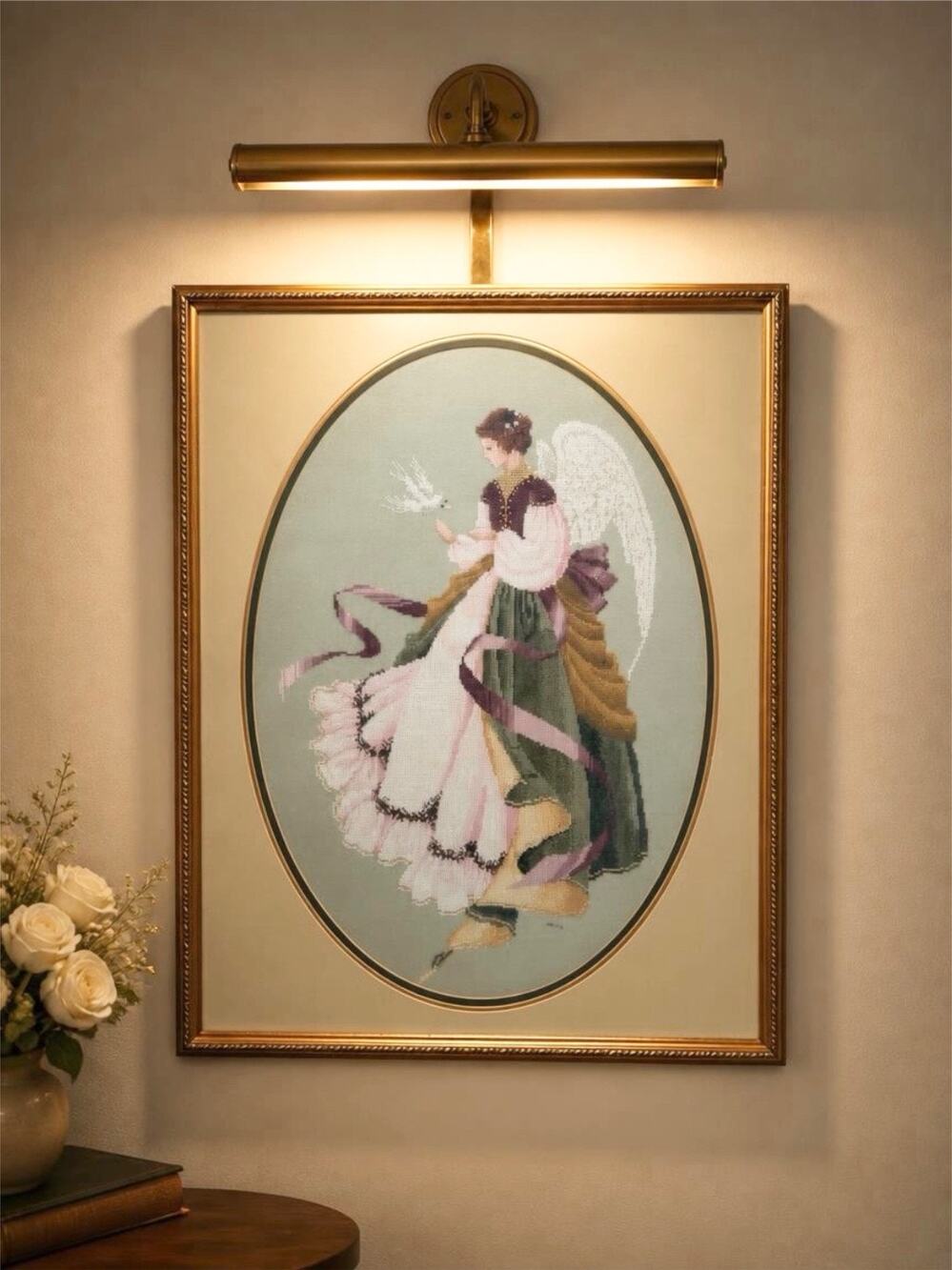 Vintage 1994 Lavender & Lace Angel of Grace L&L15 Framed Cross Stitch
